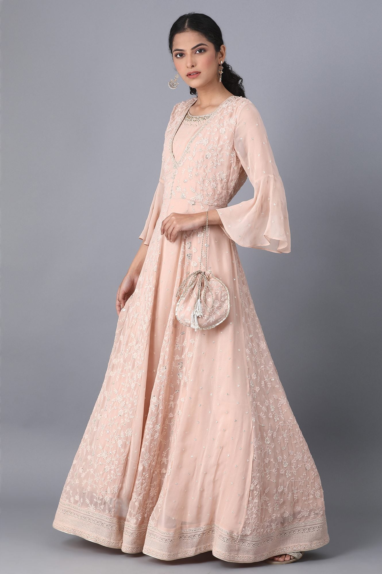 Light Peach Flared Gown