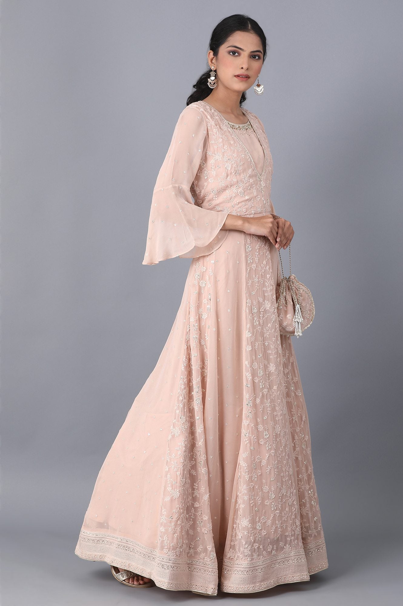 Light Peach Flared Gown