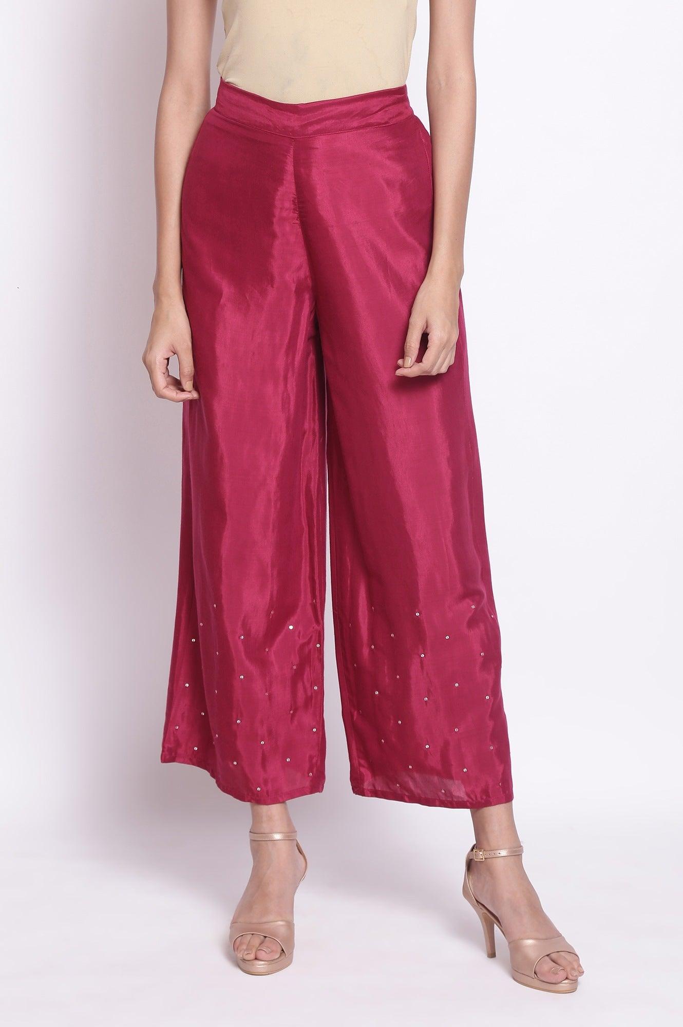Dark Pink Solid Parallel Pants - wforwoman