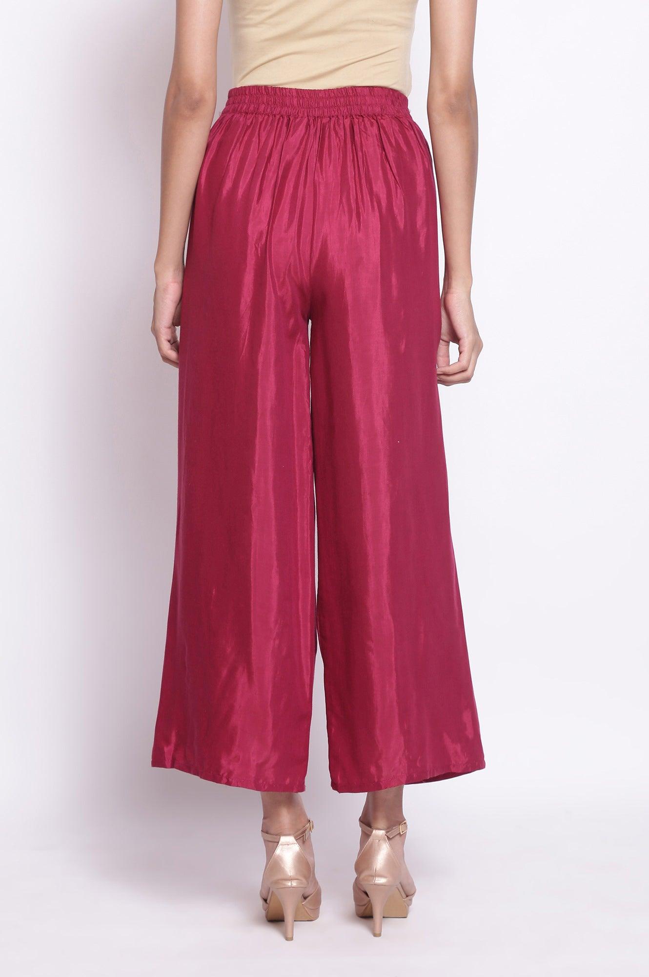 Dark Pink Solid Parallel Pants - wforwoman