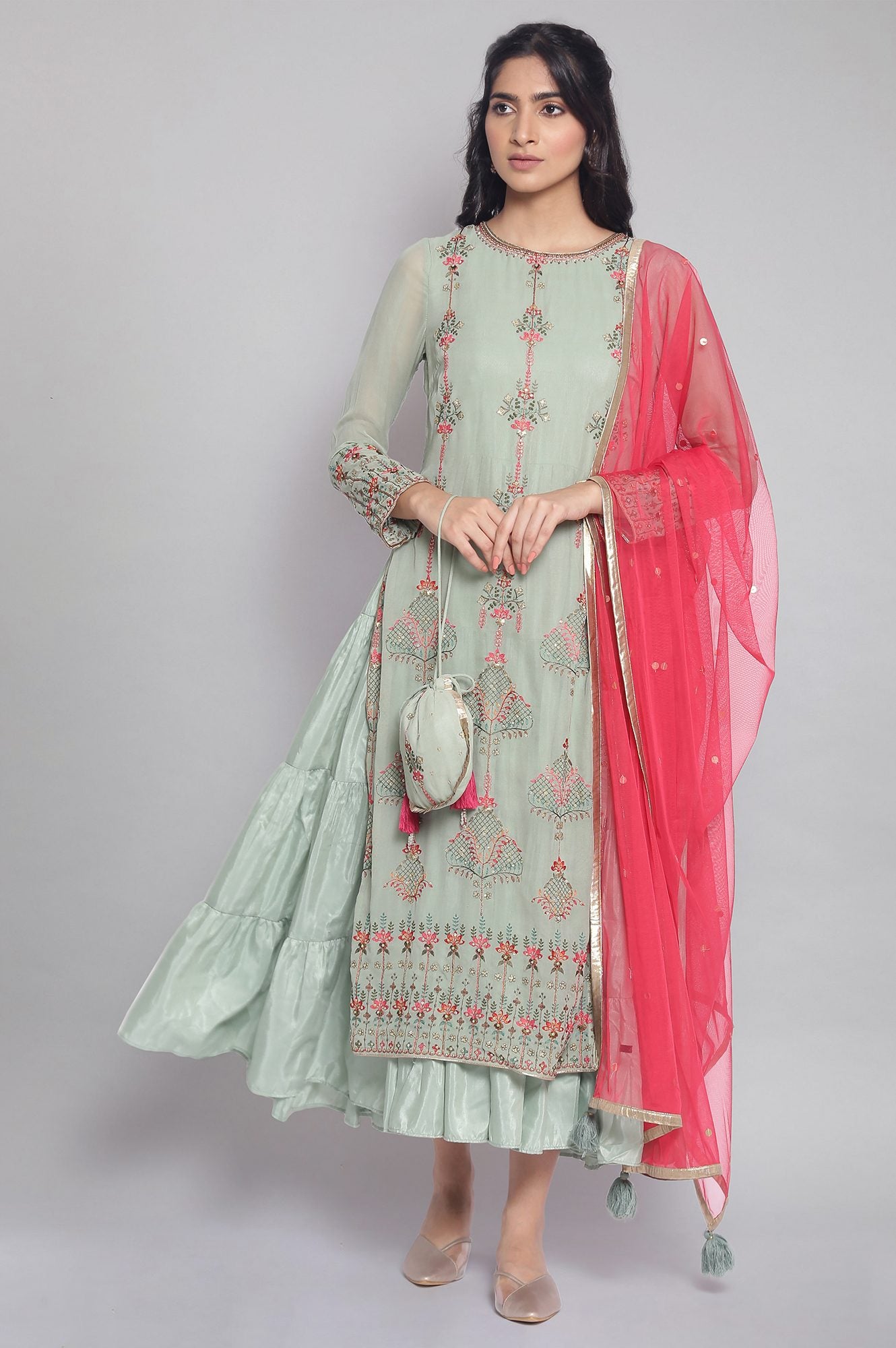 Light Green kurta-Drape Set