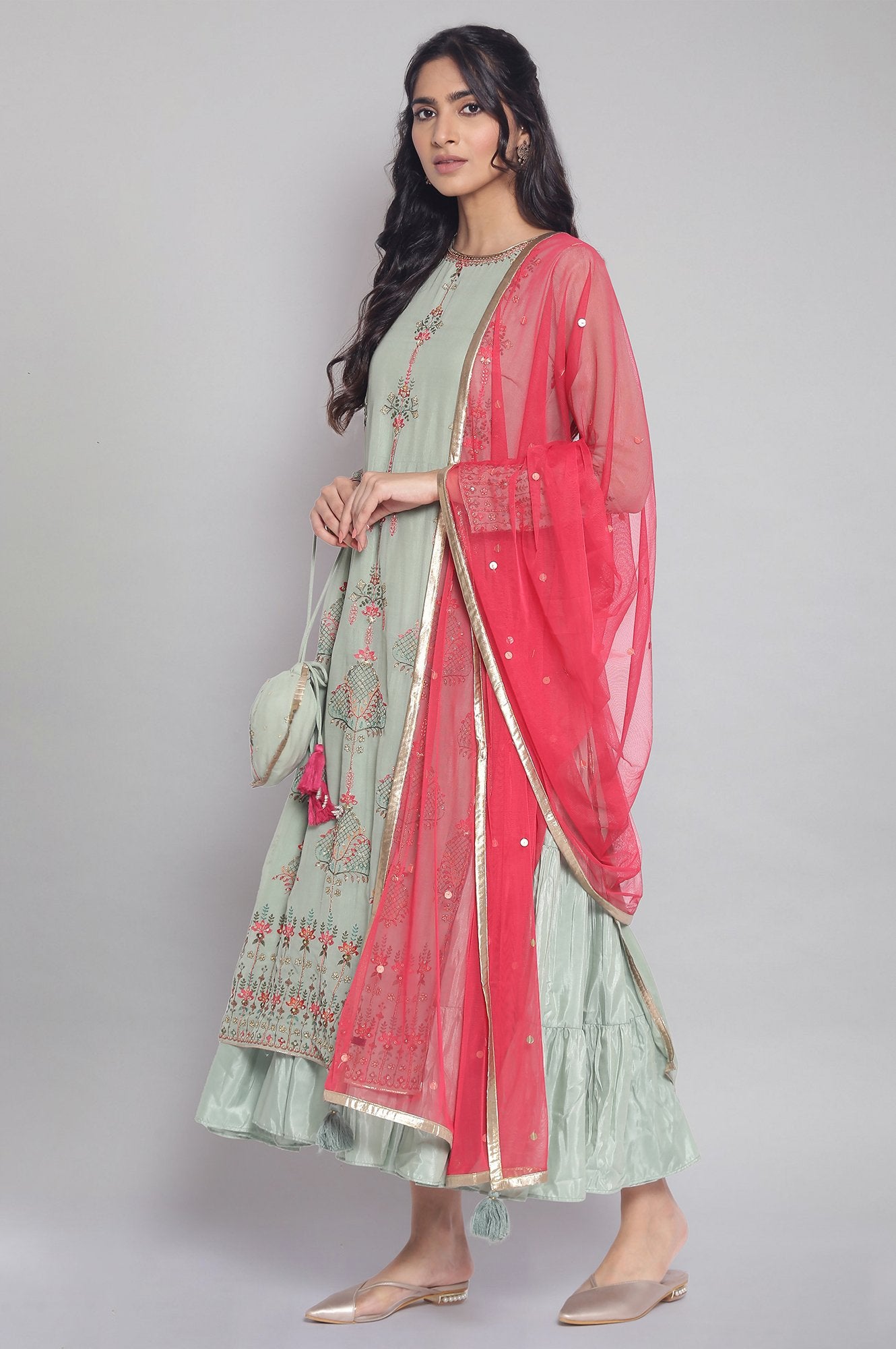 Light Green kurta-Drape Set