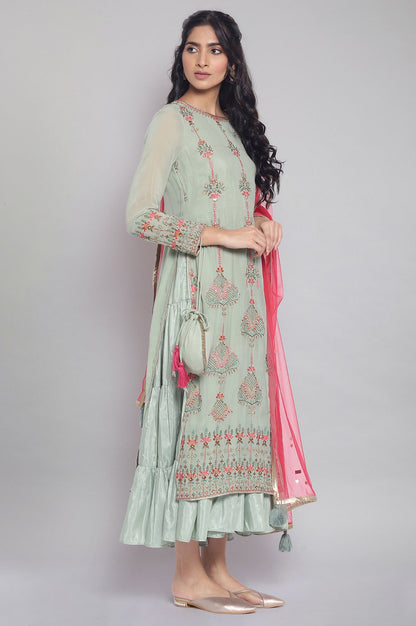 Light Green kurta-Drape Set