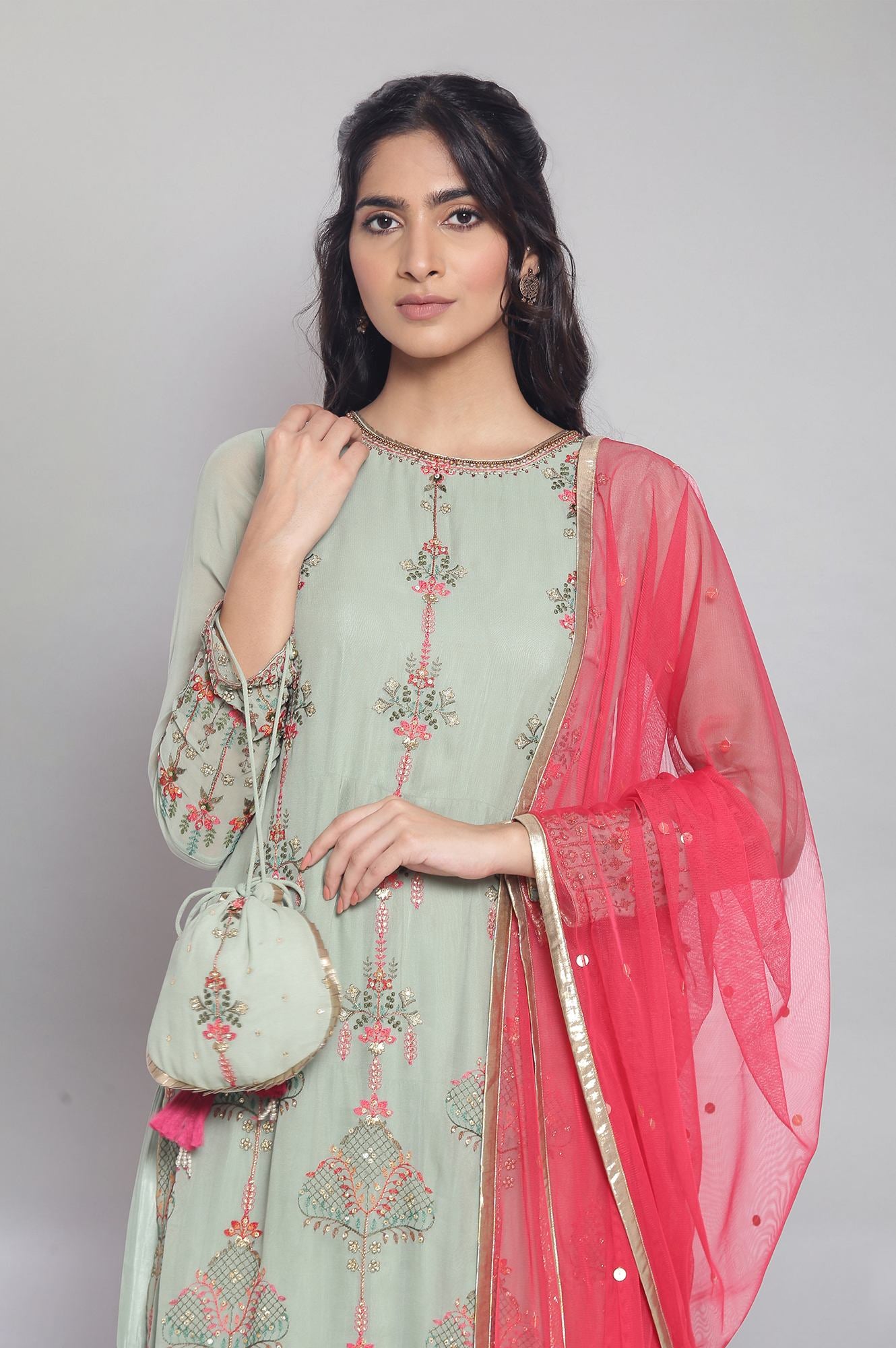 Light Green kurta-Drape Set