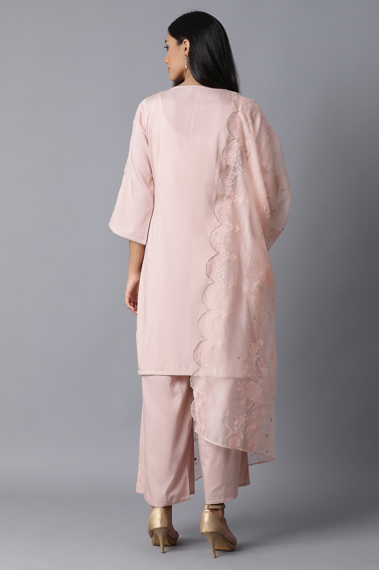 Peach A-Line kurta-Dhoti Pants Set