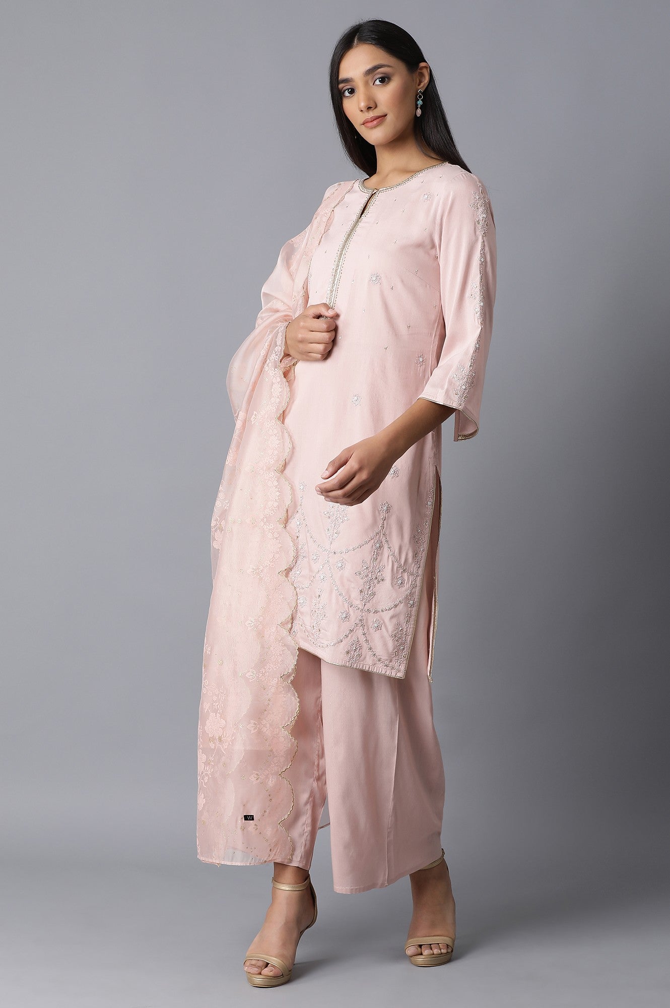 Peach A-Line kurta-Dhoti Pants Set