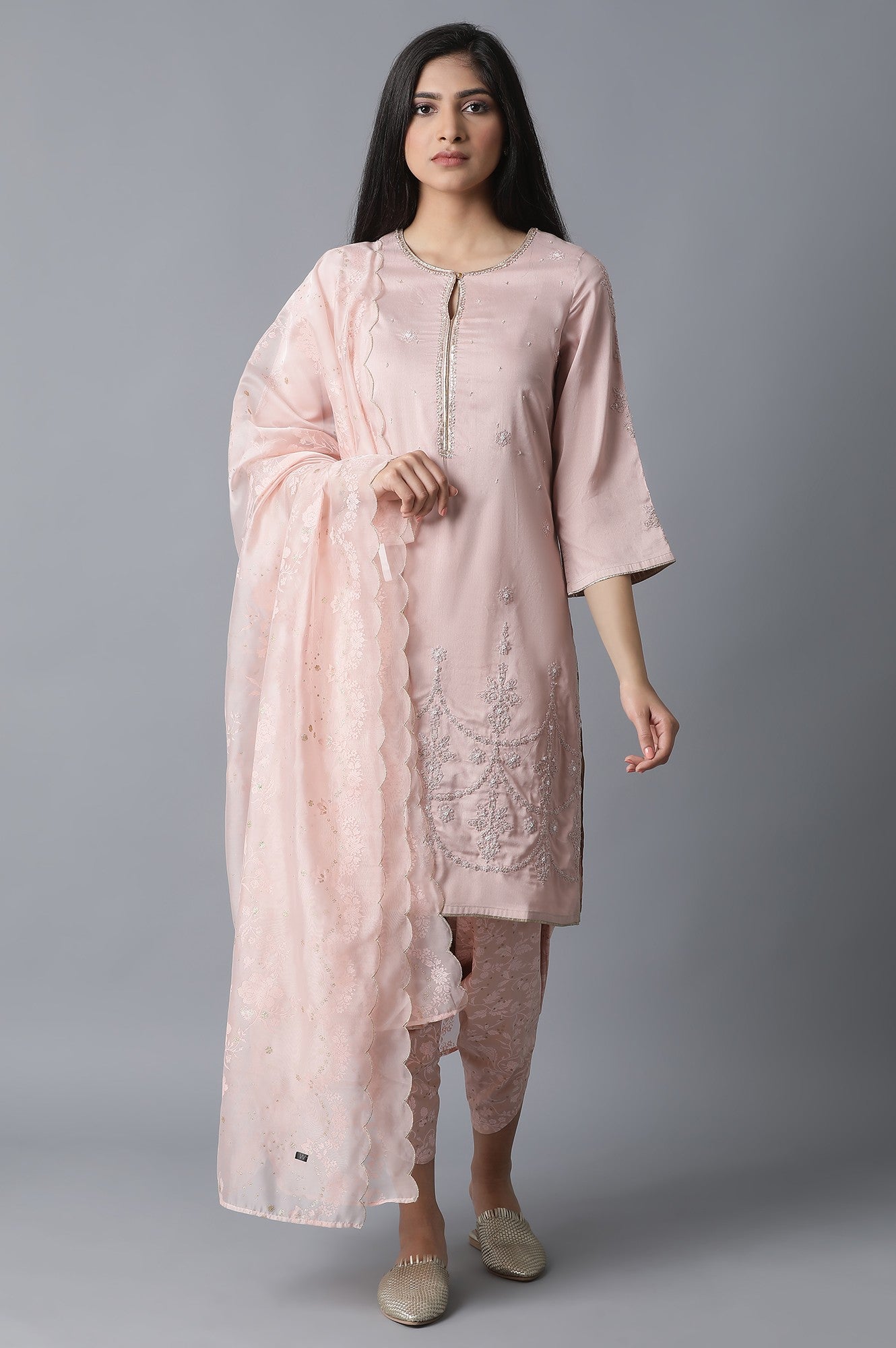 Peach A-line kurta-Dhoti Pants Set