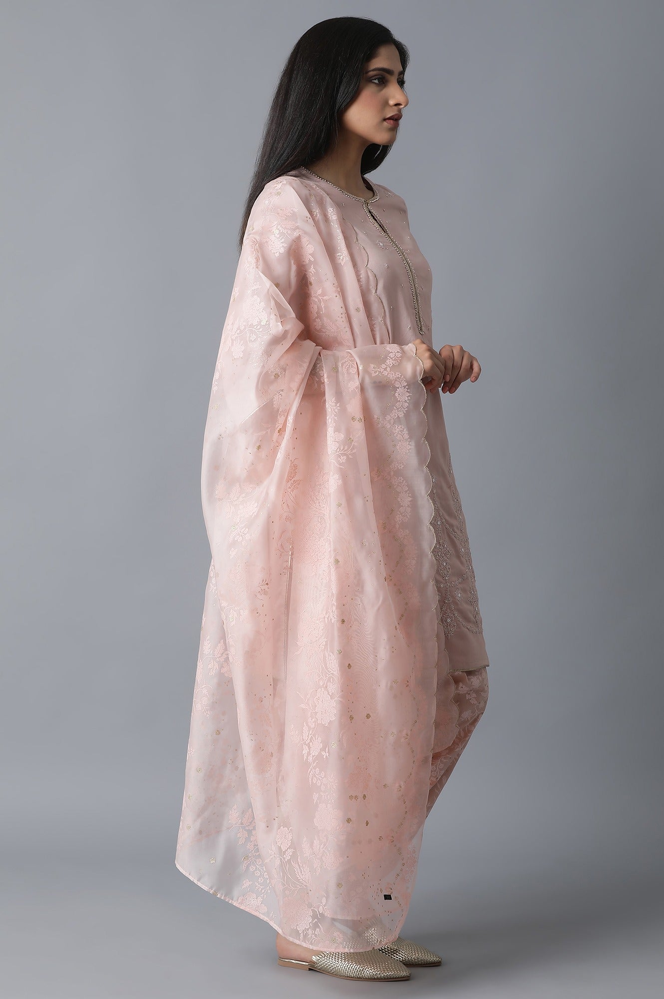 Peach A-line kurta-Dhoti Pants Set