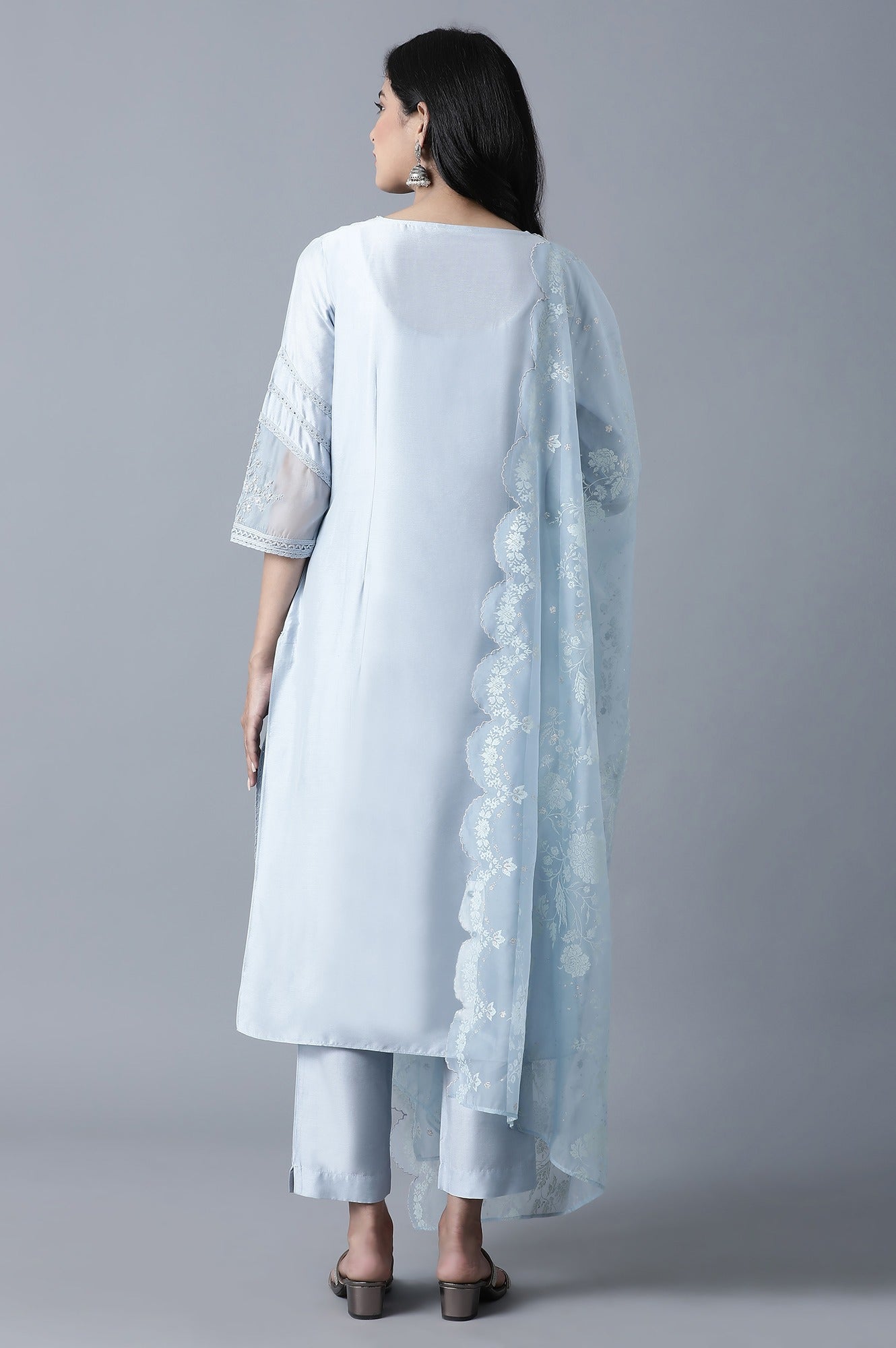 Powder Blue kurta-Slim Pants Set