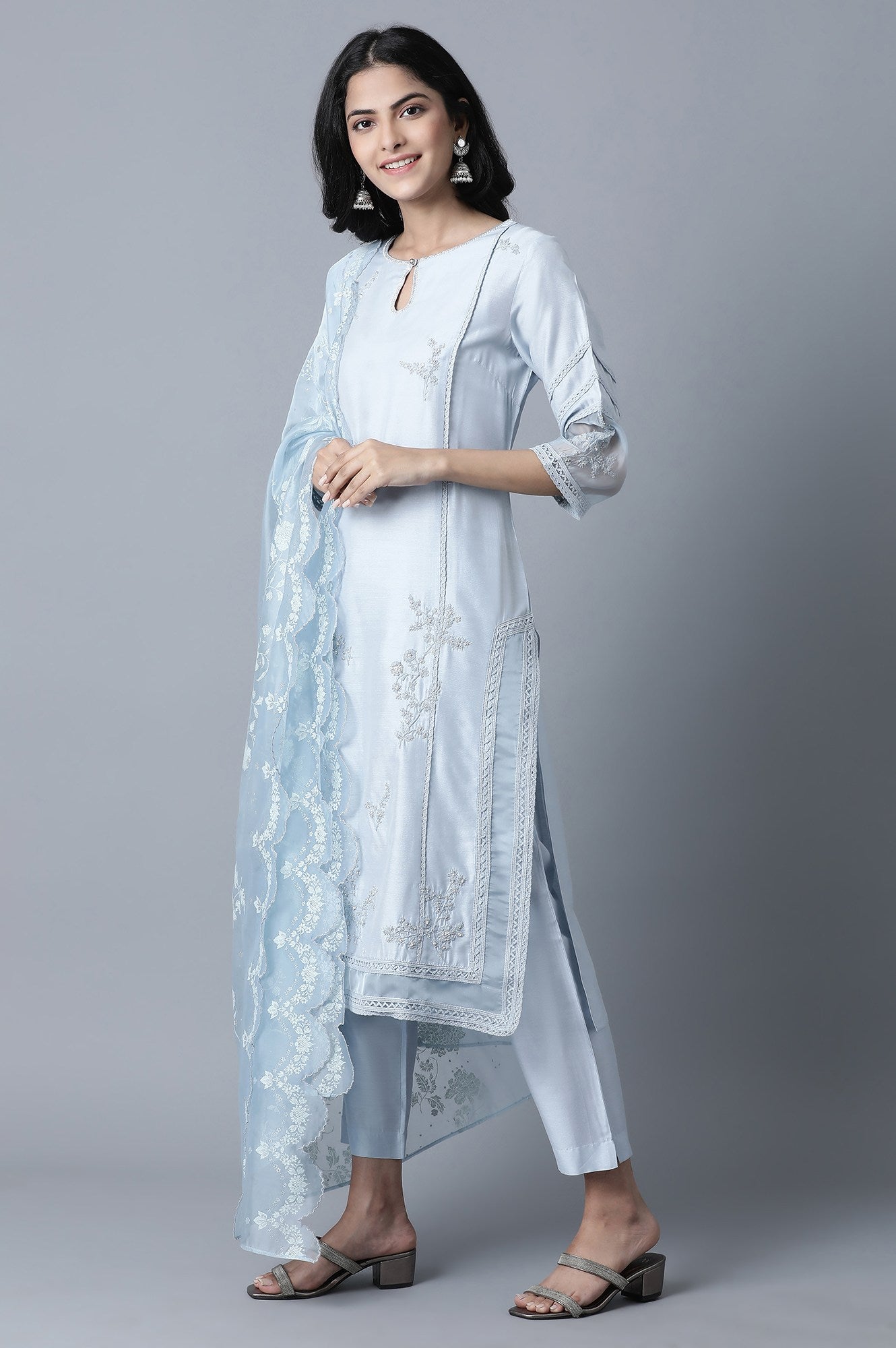 Powder Blue kurta-Slim Pants Set