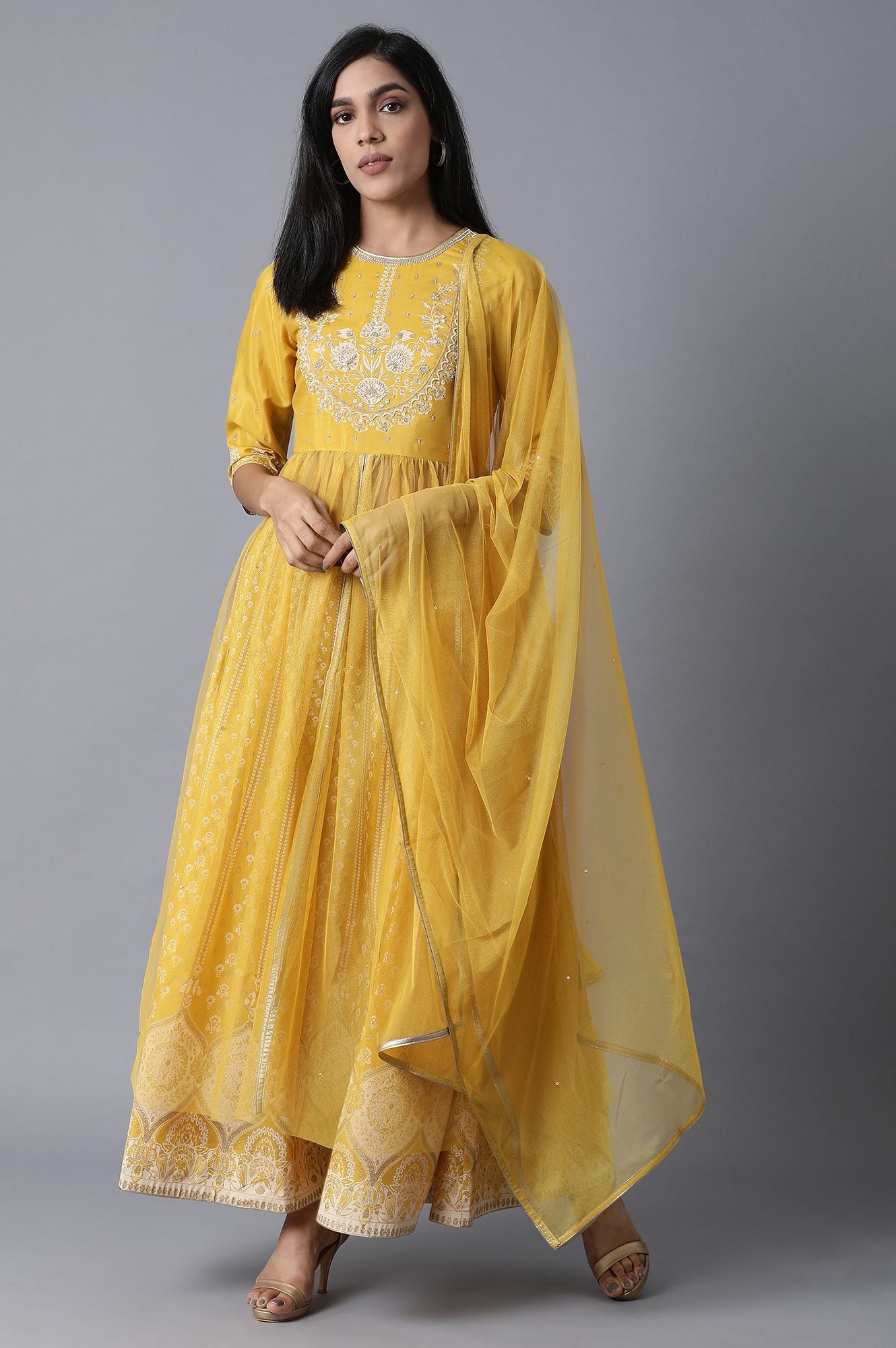 Mustard Top-Skirt-Drape Set