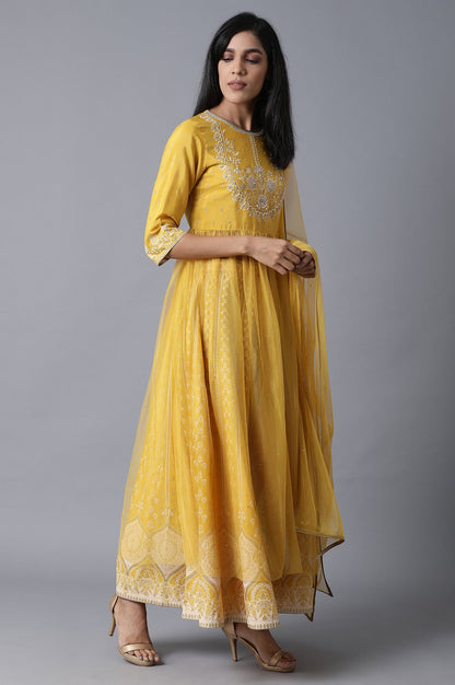 Mustard Top-Skirt-Drape Set