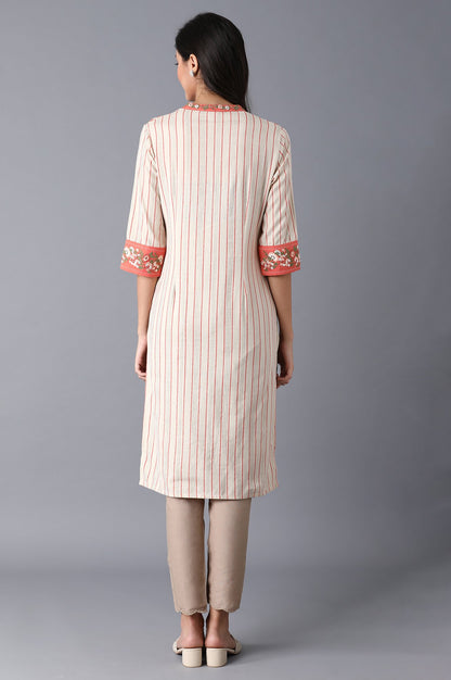 Ecru and Orange Stripes Straight kurta