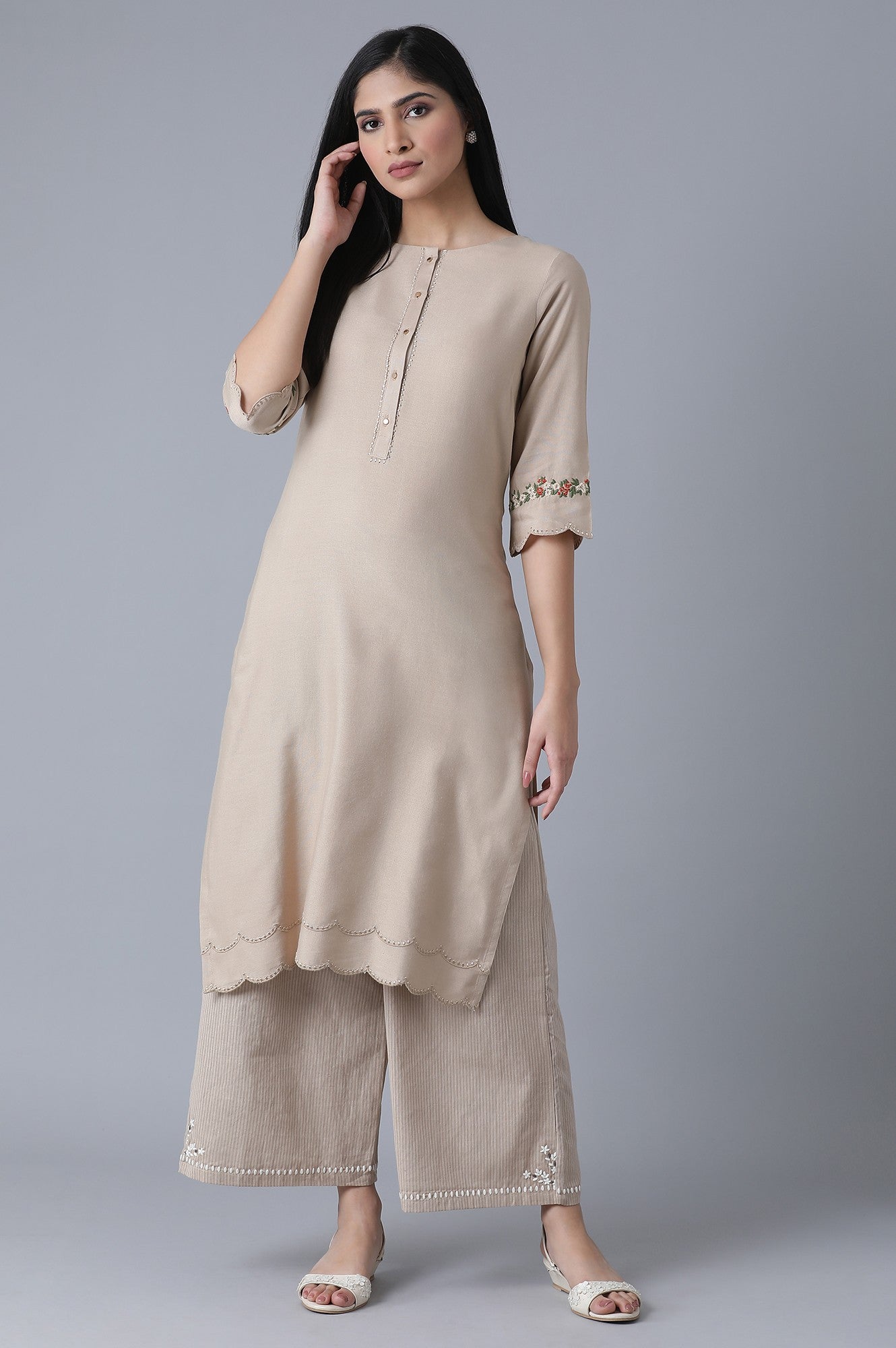 Beige Embroidered kurta