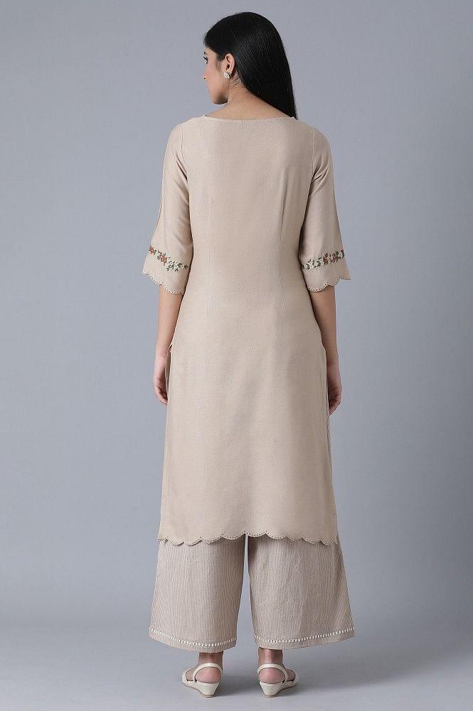 Blush Pink Embroidered kurta - wforwoman