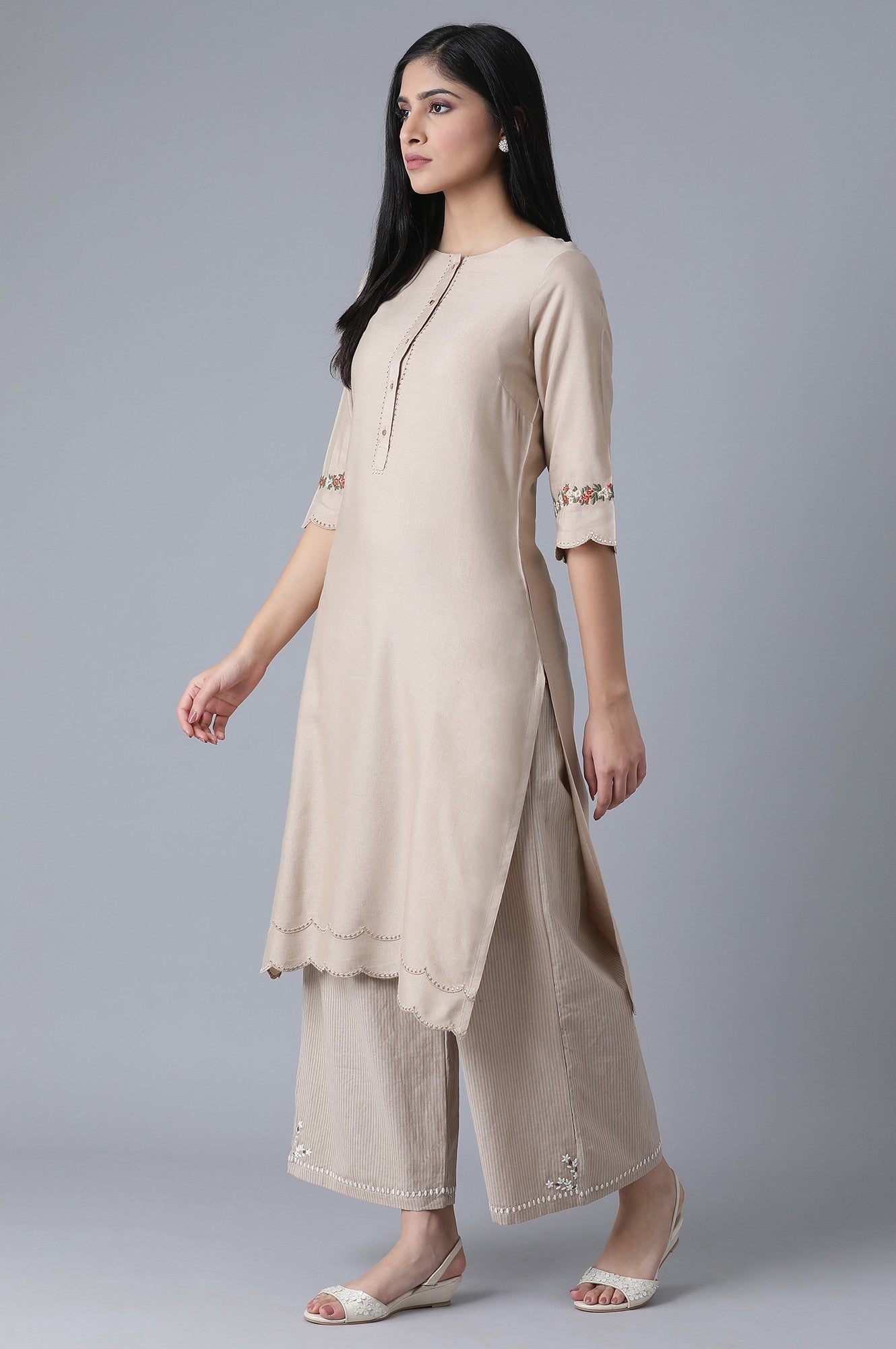 Beige Embroidered kurta