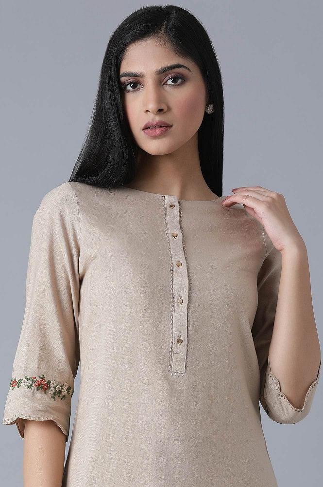 Blush Pink Embroidered kurta - wforwoman