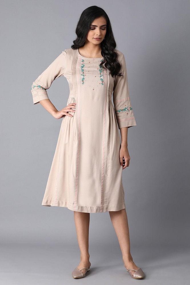 Light Pink Embroidered Dress - wforwoman