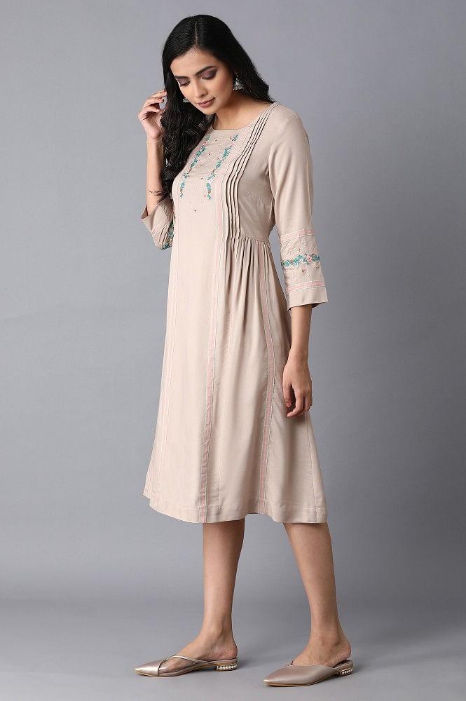 Light Pink Embroidered Dress - wforwoman