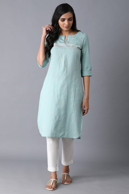 Light Blue Floral Grid Embroidered kurta