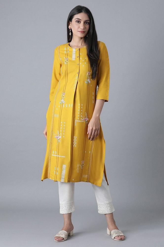 Ochre Yellow Straight kurta - wforwoman