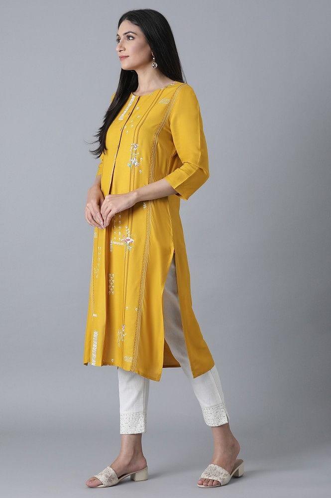 Ochre Yellow Straight kurta - wforwoman