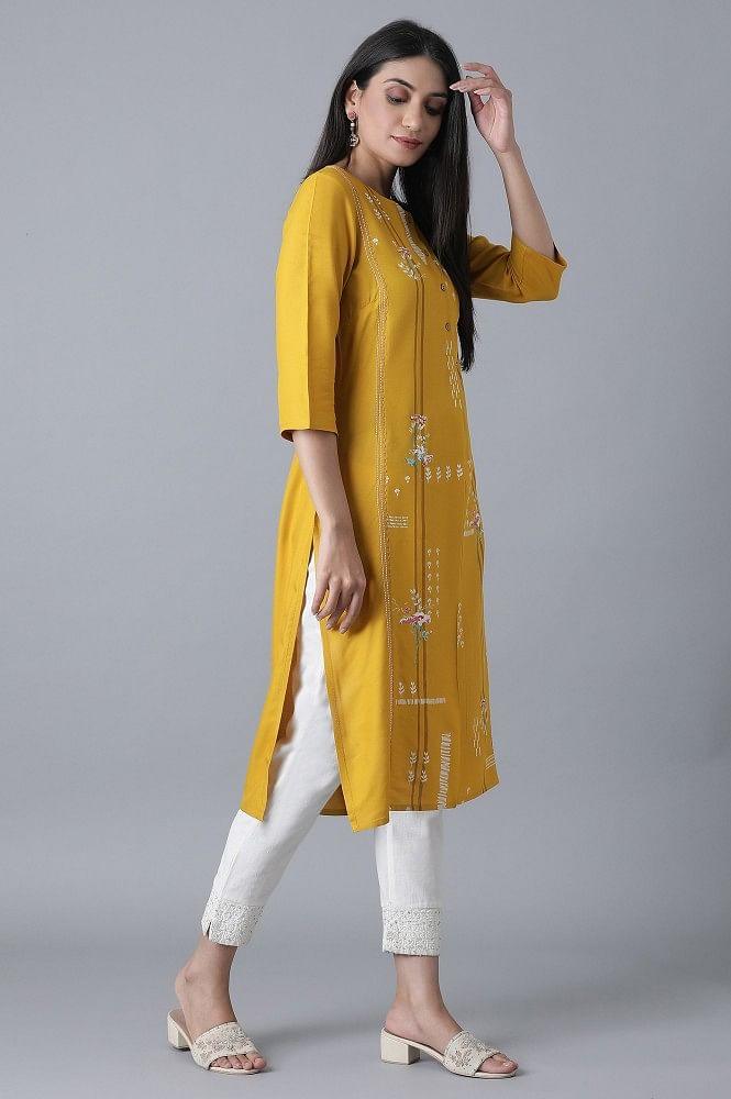 Ochre Yellow Straight kurta - wforwoman