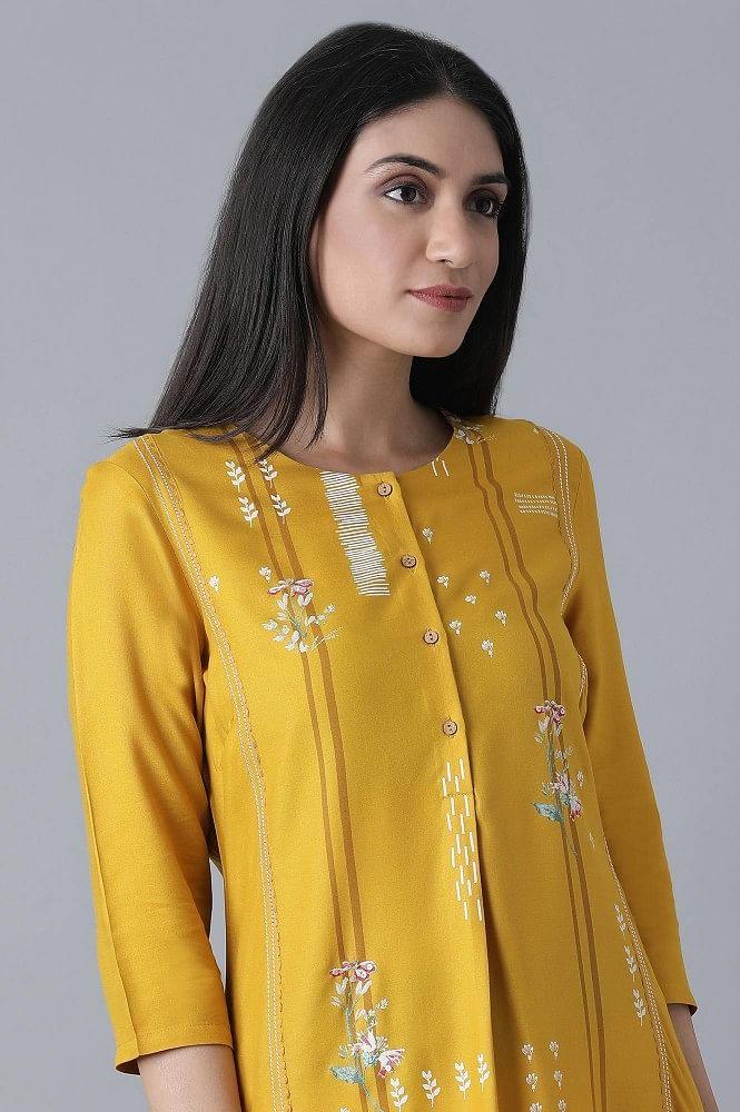 Ochre Yellow Straight kurta - wforwoman