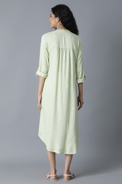 Pista Green Gathered Shirt Dress