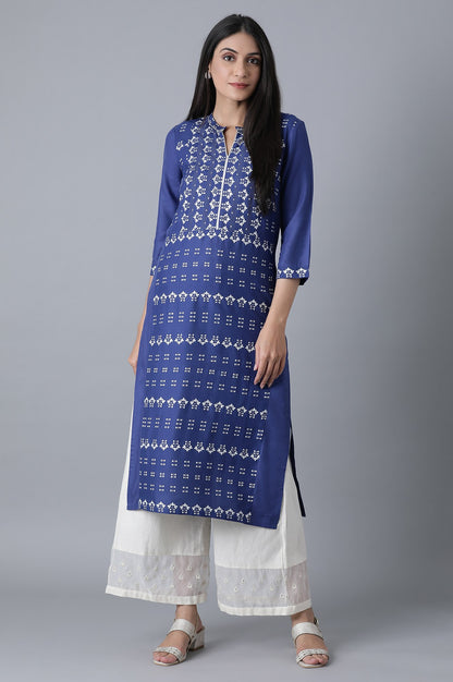 Blue Glitter Printed Straight kurta