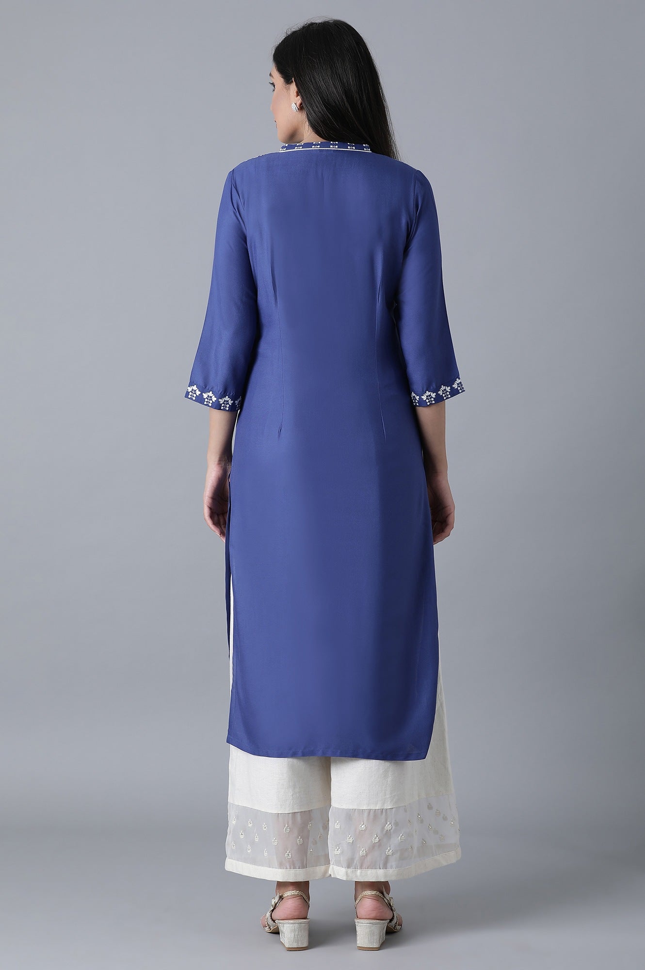 Blue Glitter Printed Straight kurta