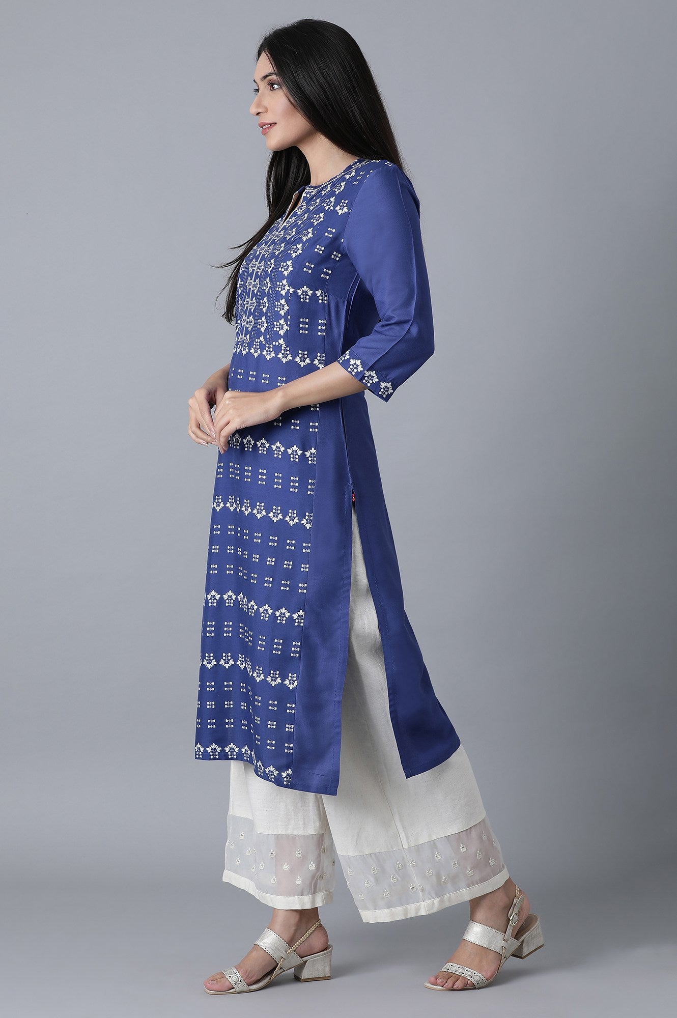 Blue Glitter Printed Straight kurta