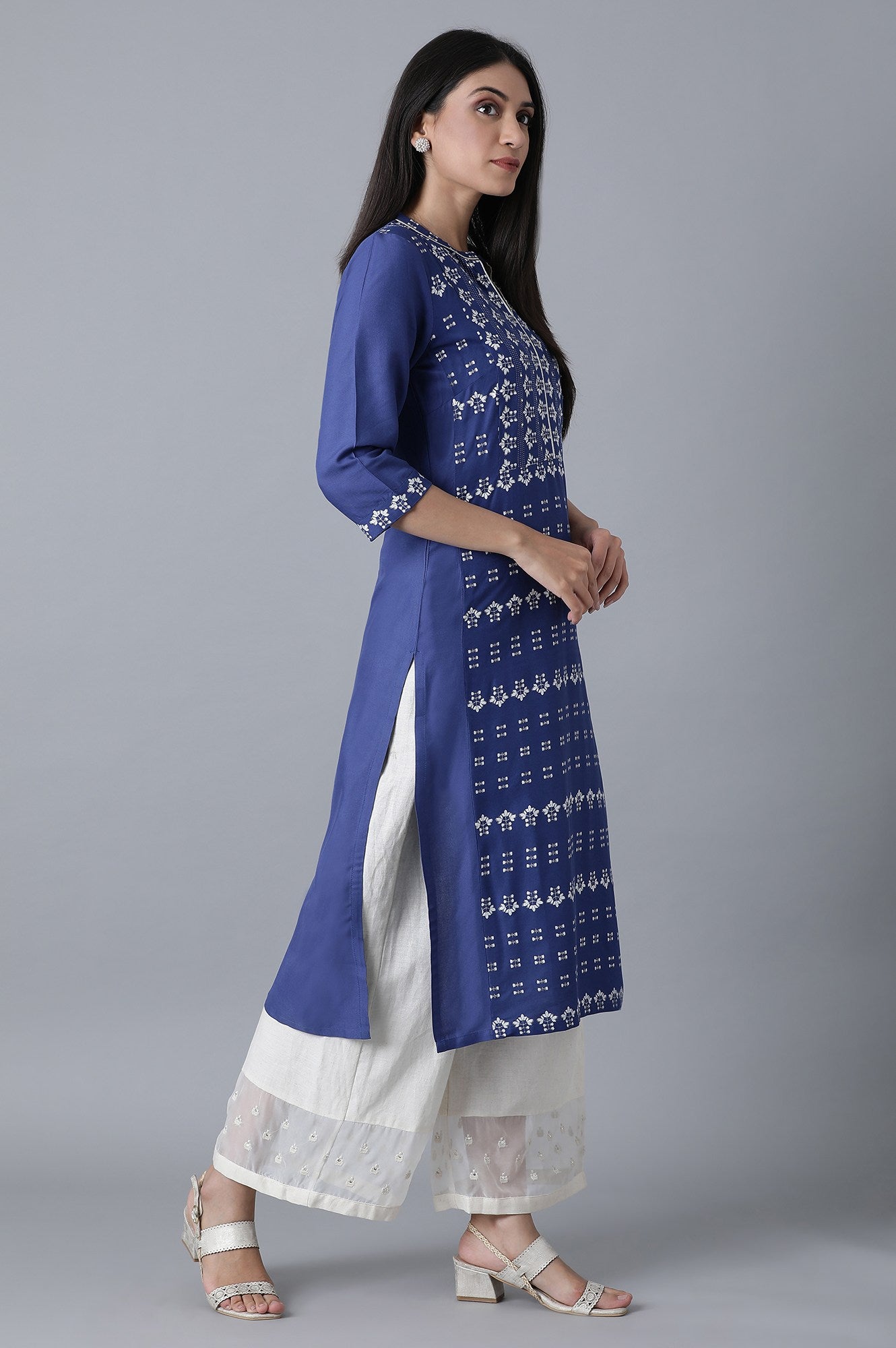 Blue Glitter Printed Straight kurta