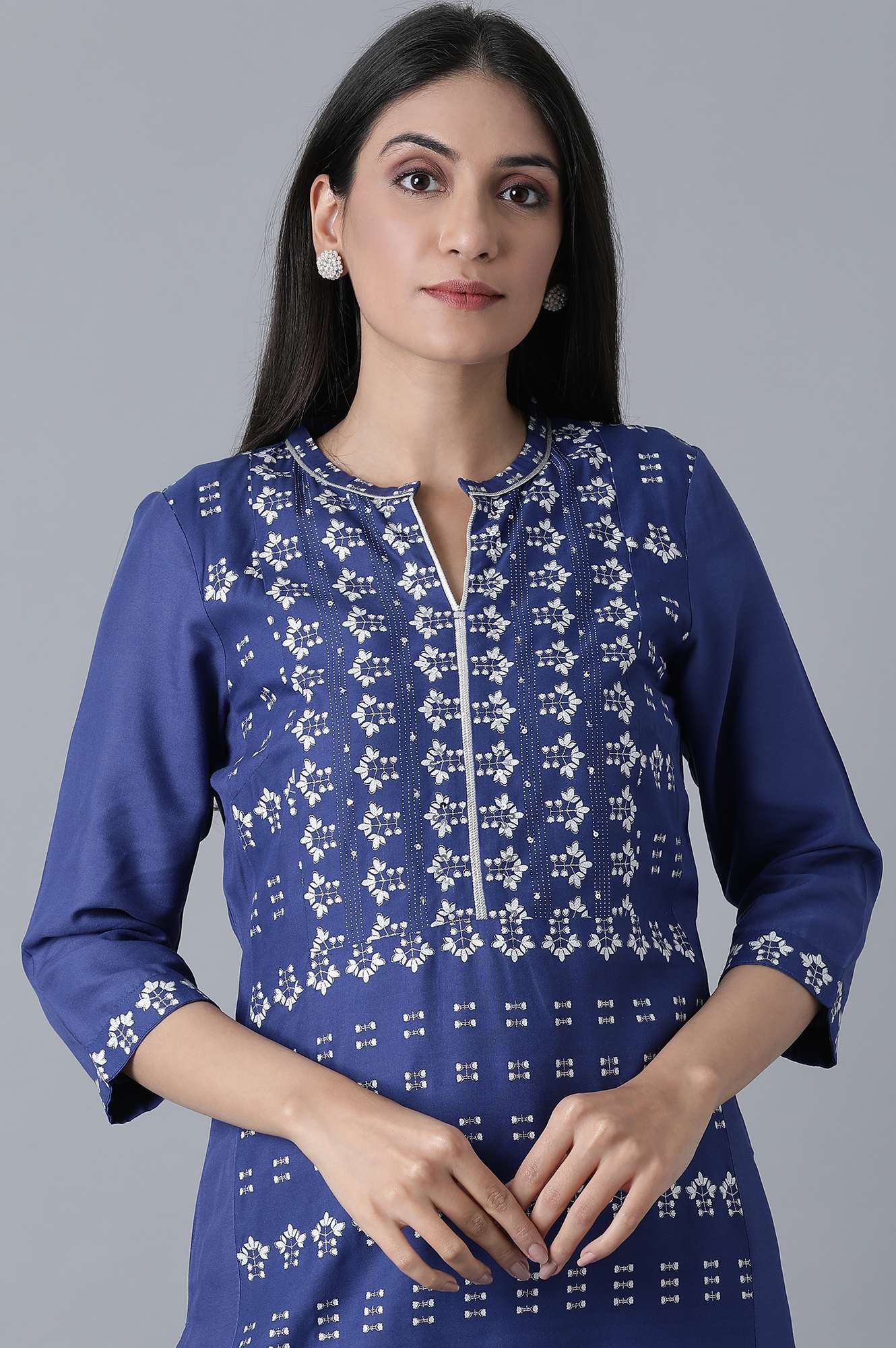 Blue Glitter Printed Straight kurta