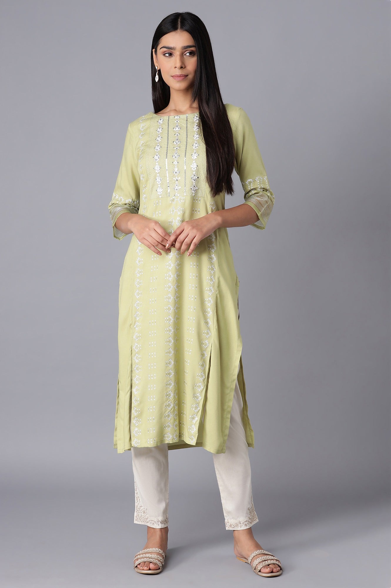 Green Shantung Straight kurta