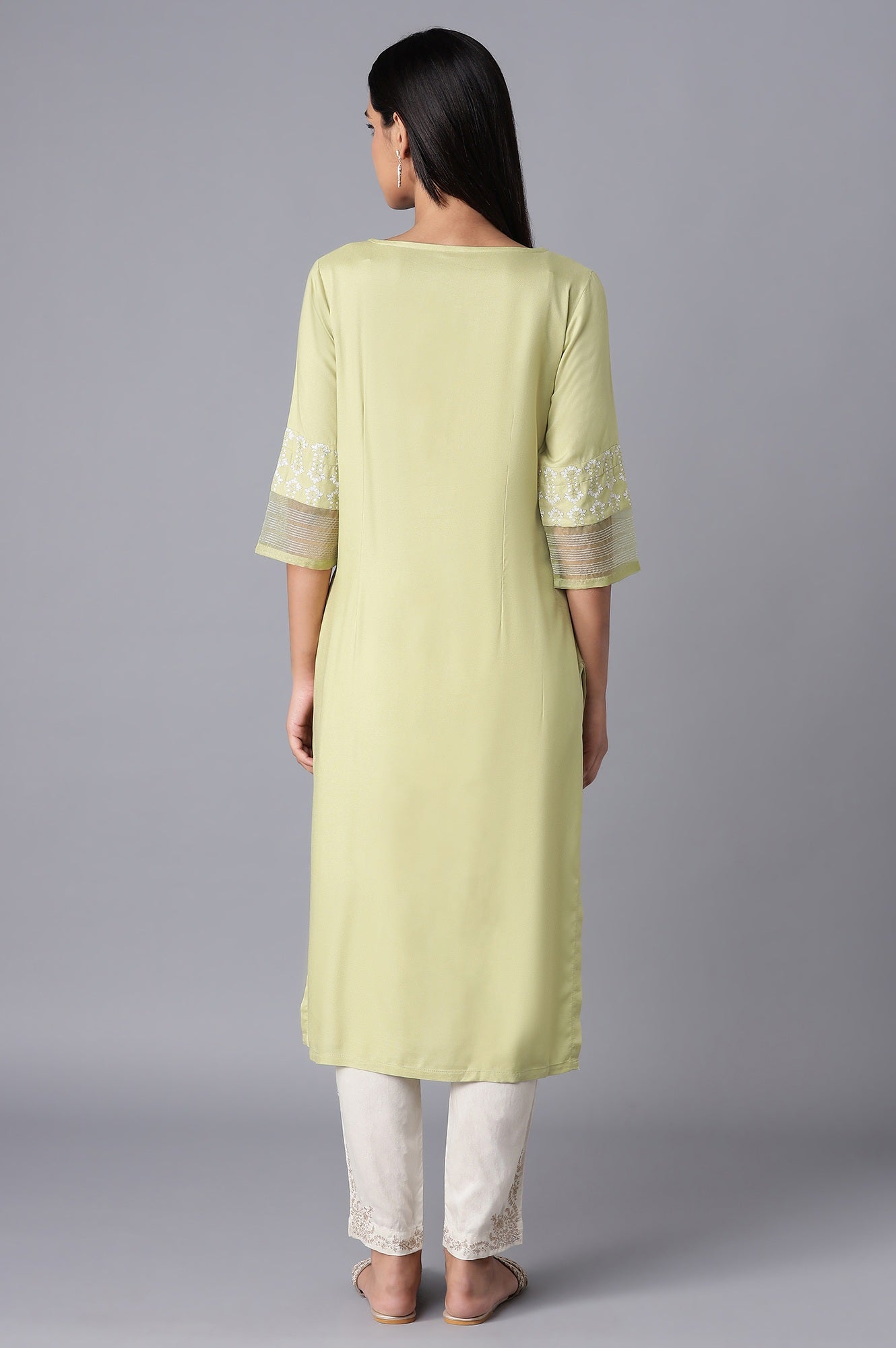 Green Shantung Straight kurta