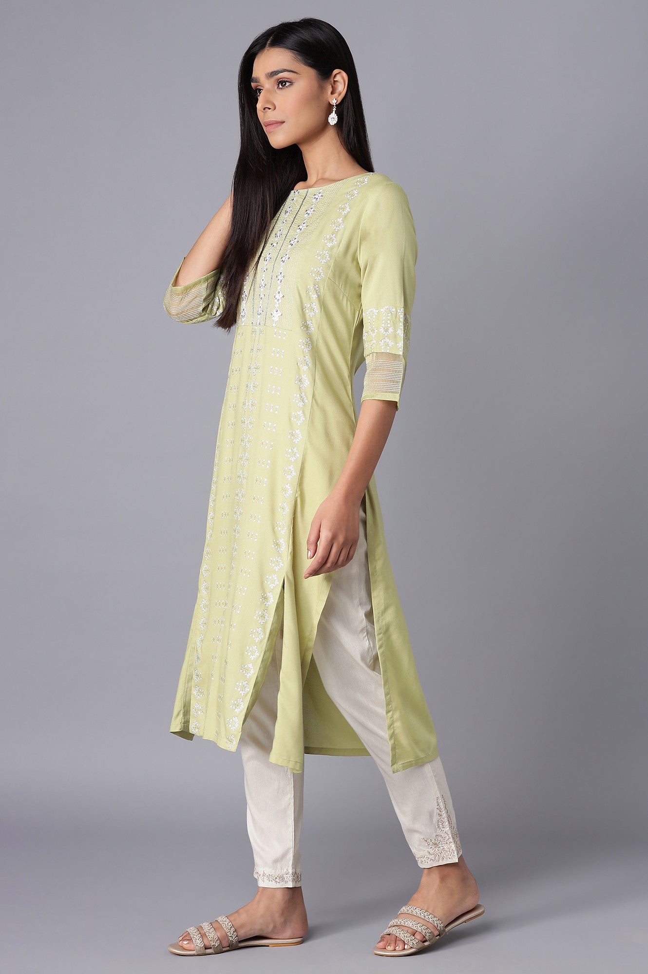 Green Shantung Straight kurta