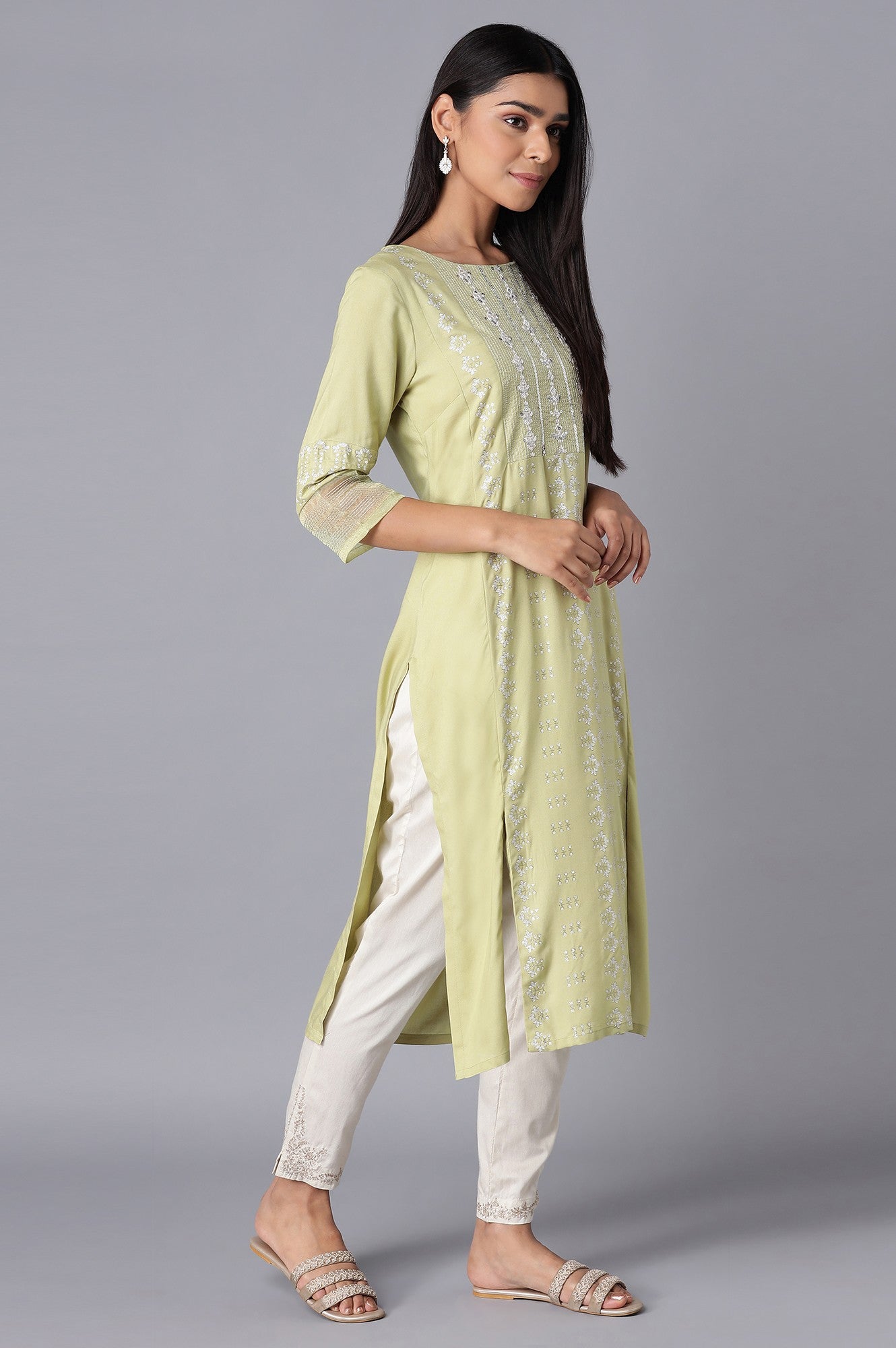 Green Shantung Straight kurta