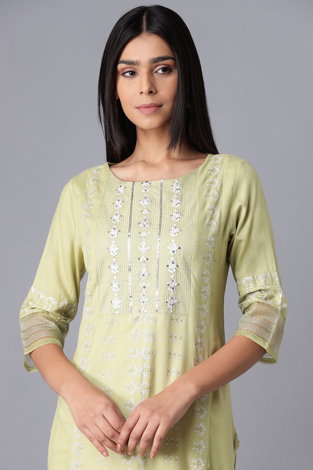 Green Shantung Straight kurta