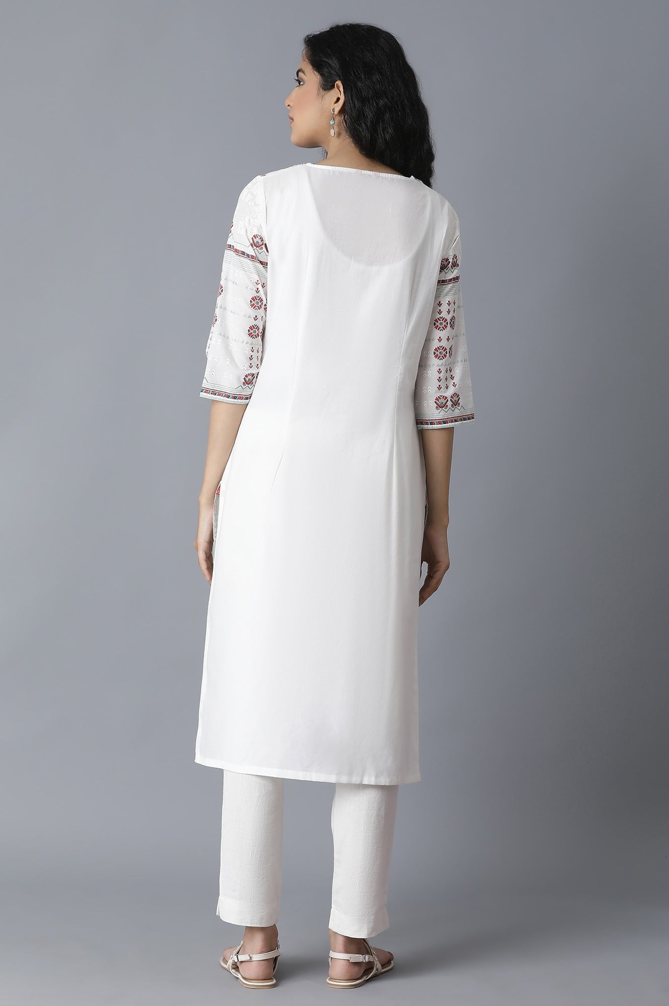 White Shantung Glitter and Khadri Print kurta