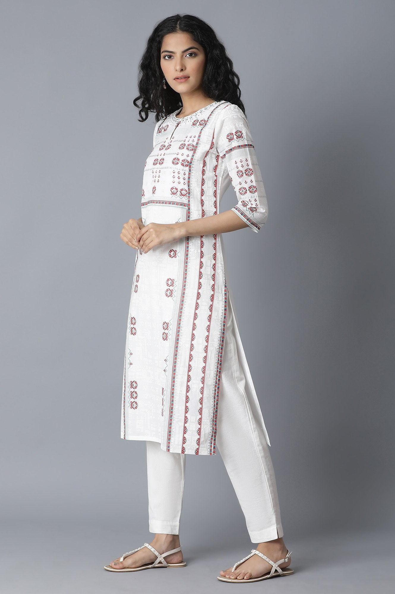 White Shantung Glitter and Khadri Print kurta