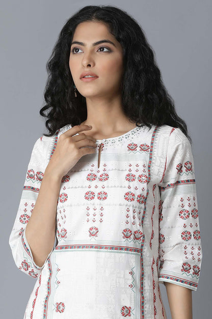 White Shantung Glitter and Khadri Print kurta