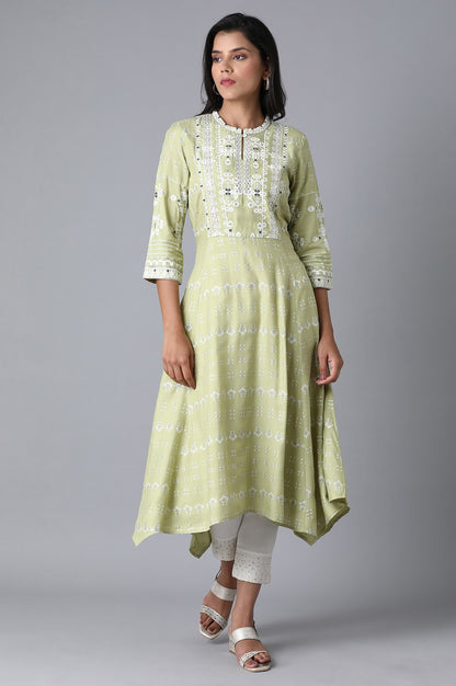 Green Asymmetric Flared kurta