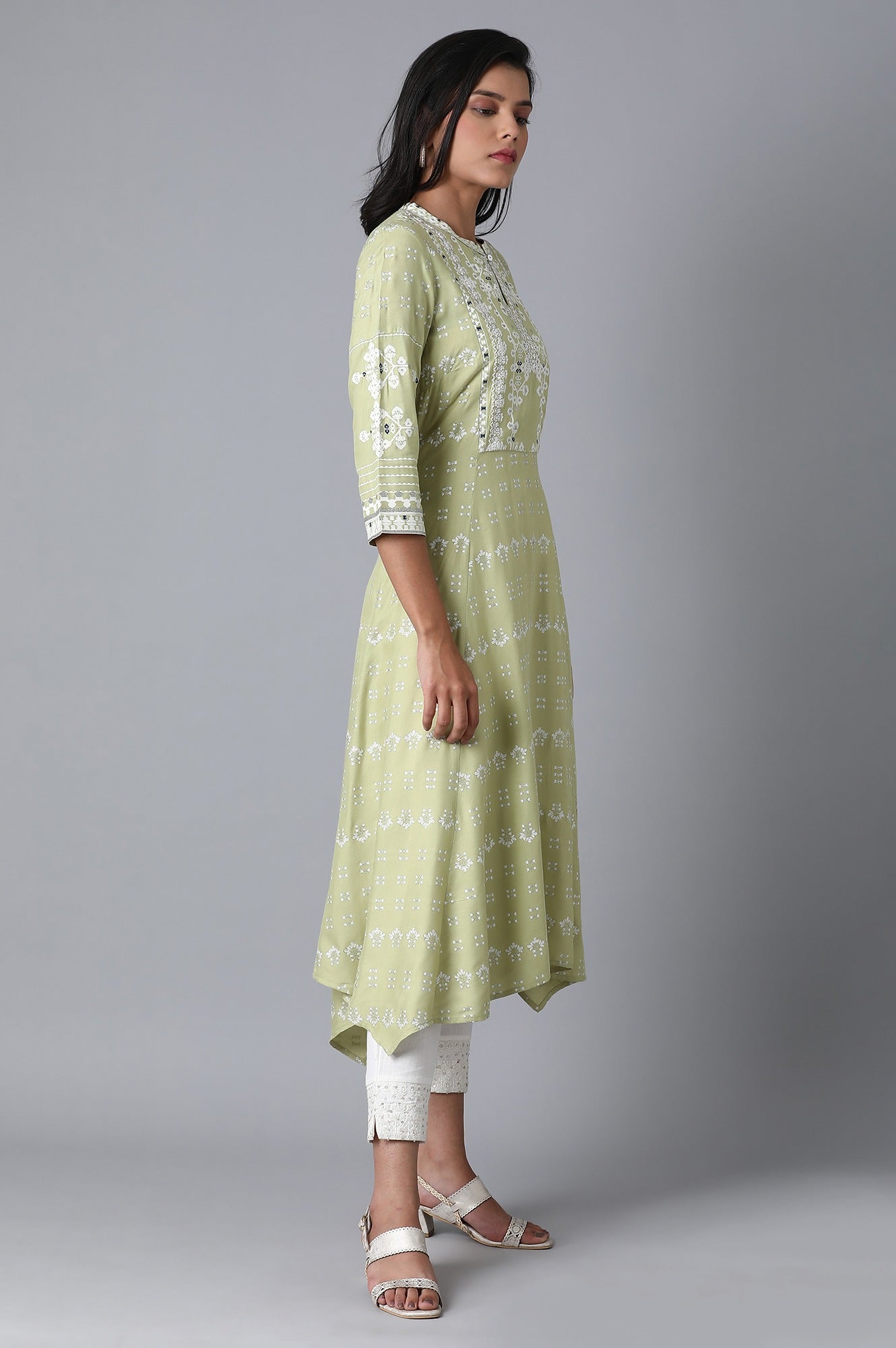 Green Asymmetric Flared kurta