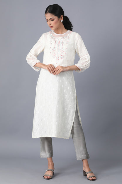 Ecru Shantung Straight kurta