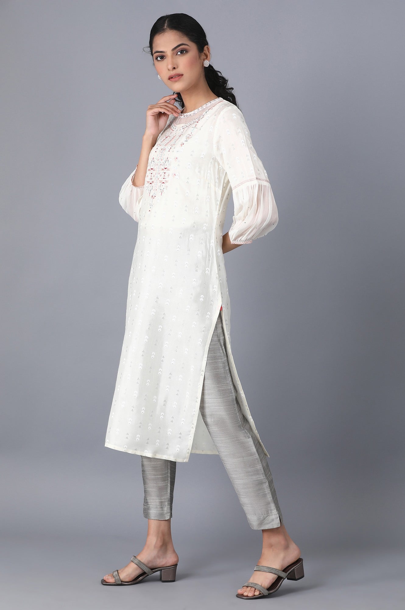 Ecru Shantung Straight kurta