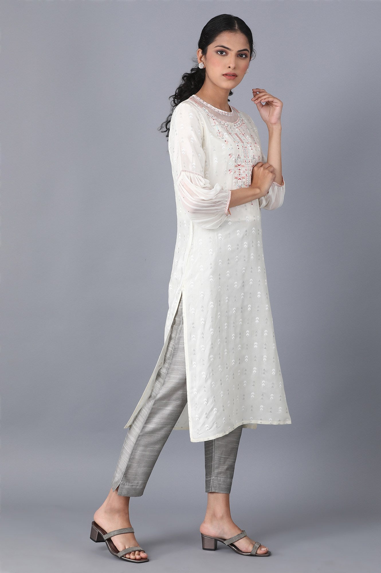 Ecru Shantung Straight kurta