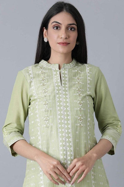 Green Printed Cambric kurta - wforwoman