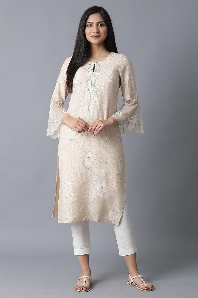 Beige Printed kurta - wforwoman