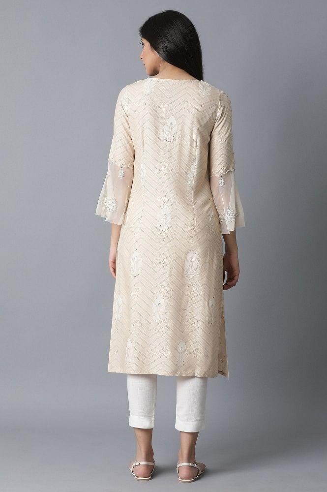 Beige Printed kurta - wforwoman